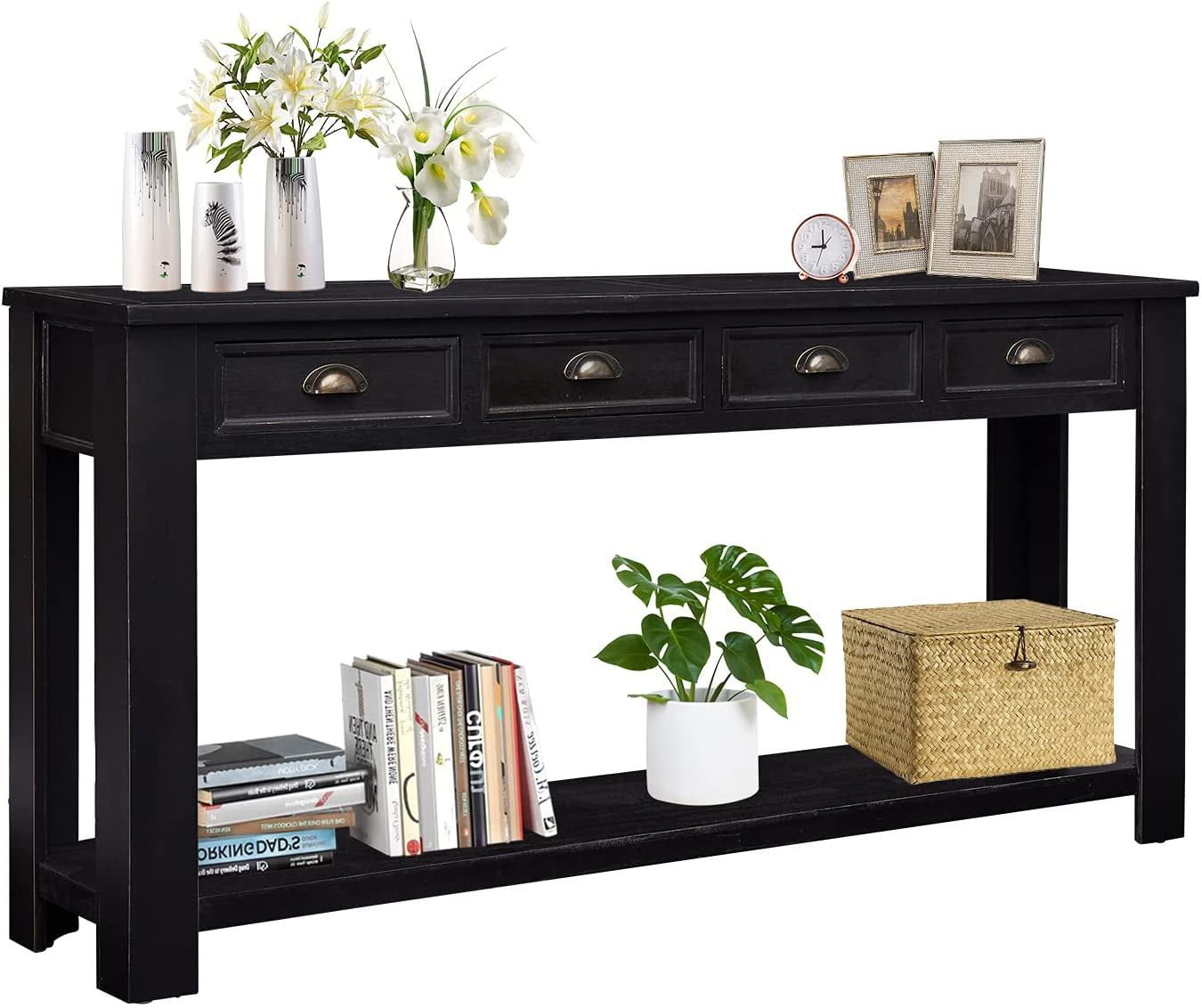 Console Table 60 Inches in Gdf Studio 60 Inches V-Base Wood Console Table, Black