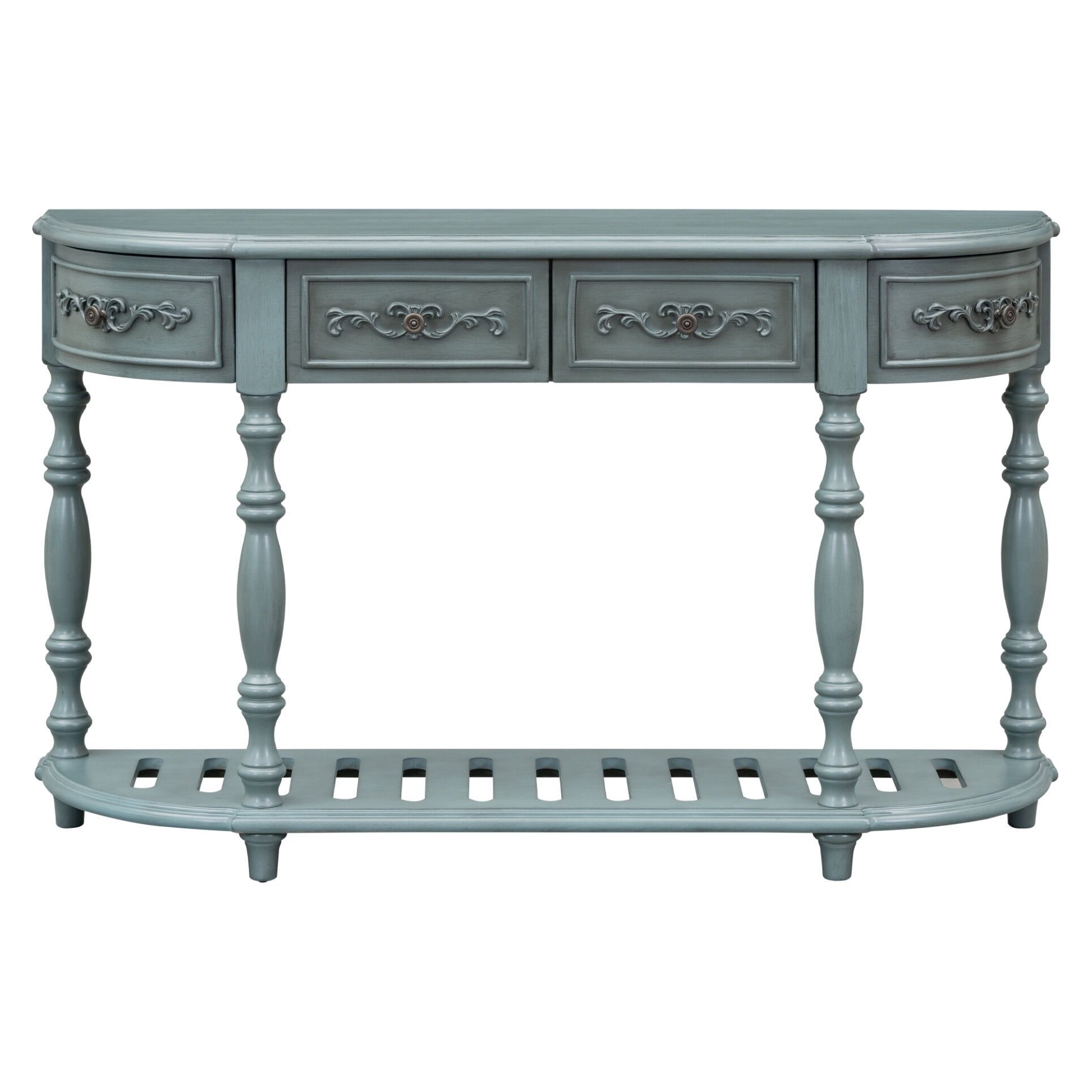Console Table With 4 Storage Drawers And Open Shelf, Retro Curved ... regarding Tre Console Table Blue