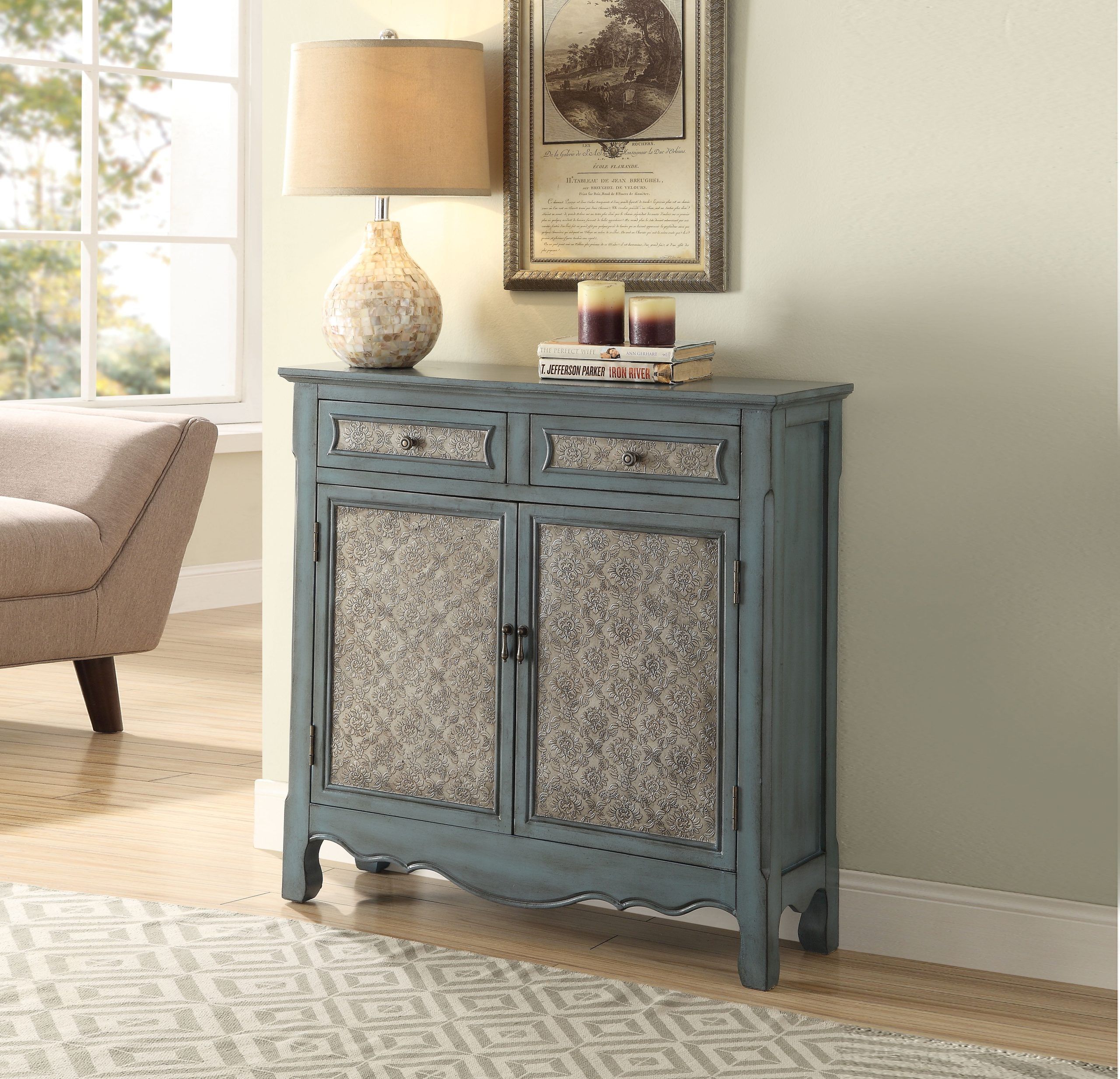 Console Table With Drawers, Antique Blue Finish - Walmart.com - Walmart.com inside Practical Storage Solutions for Living Spaces Using Console Tables with Drawers