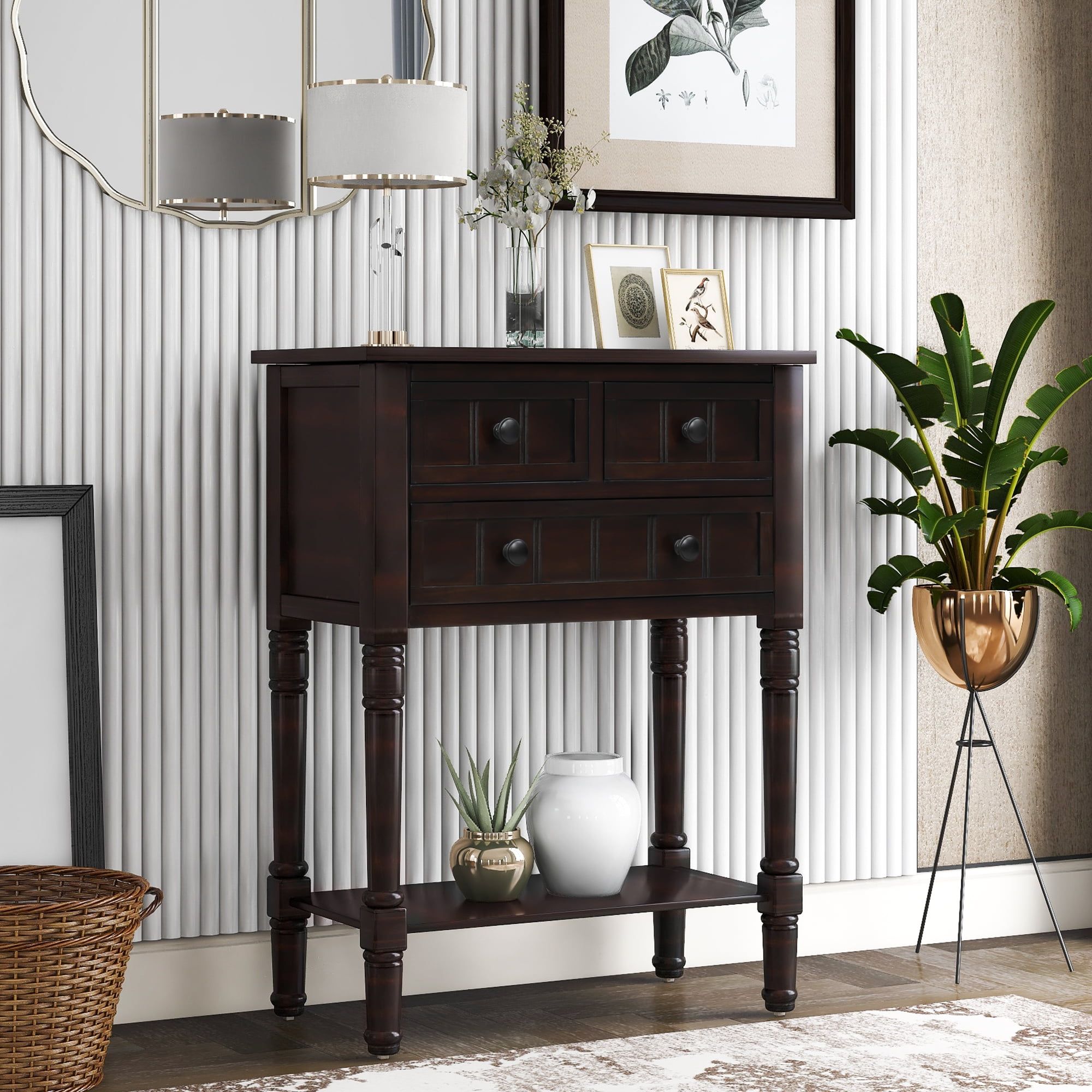 Console Table With Storage, Rustic Narrow Console Table, Wood Console ... pertaining to Narrow Console Table With Three Storage Drawers, Espresso
