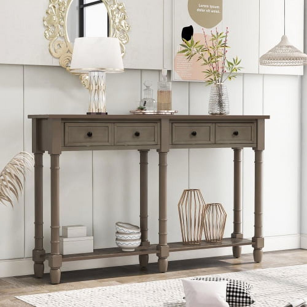 Console Table,Retro Console Table With Two Storage Drawers And Bottom Shelf,Wooden Narrow Buffet ... regarding Elegant Narrow Console Table With 4 Drawers, Bottom Shelf & Distressed Finish, Gray Wash