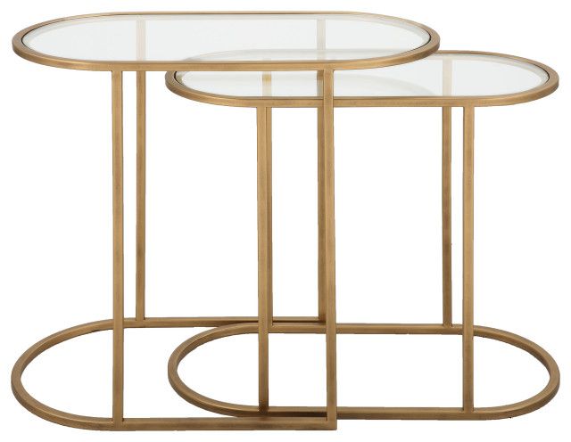 Contemporary 24" X 22" Iron Glass Antique Brushed Gold Nesting Tables ... regarding The Enduring Appeal of Antique Brushed Gold in Modern Table Design