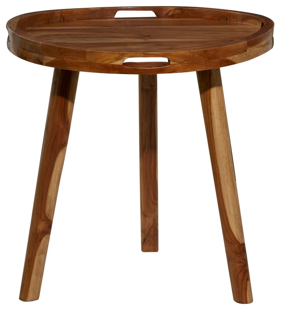 Contemporary Brown Teak Wood Accent Table 37926 - Midcentury - Side ... in Set Of 2 Brown Teak Wood Coastal Accent Table, 20", 23"