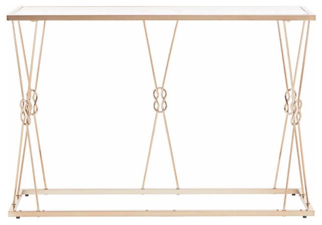 Contemporary Console Table, Reef Knot Accented Golden Frame With Clear ... with regard to A Designer's Take On Console Tables With Unique Golden Accents