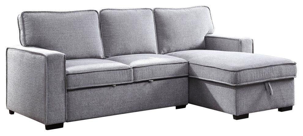 Contemporary Sleeper Sectional Sofa, Wide Track Arms &amp; Storage Chaise ... pertaining to Contemporary Gray Sleeper Sectional With Storage Chaise And Track Arms