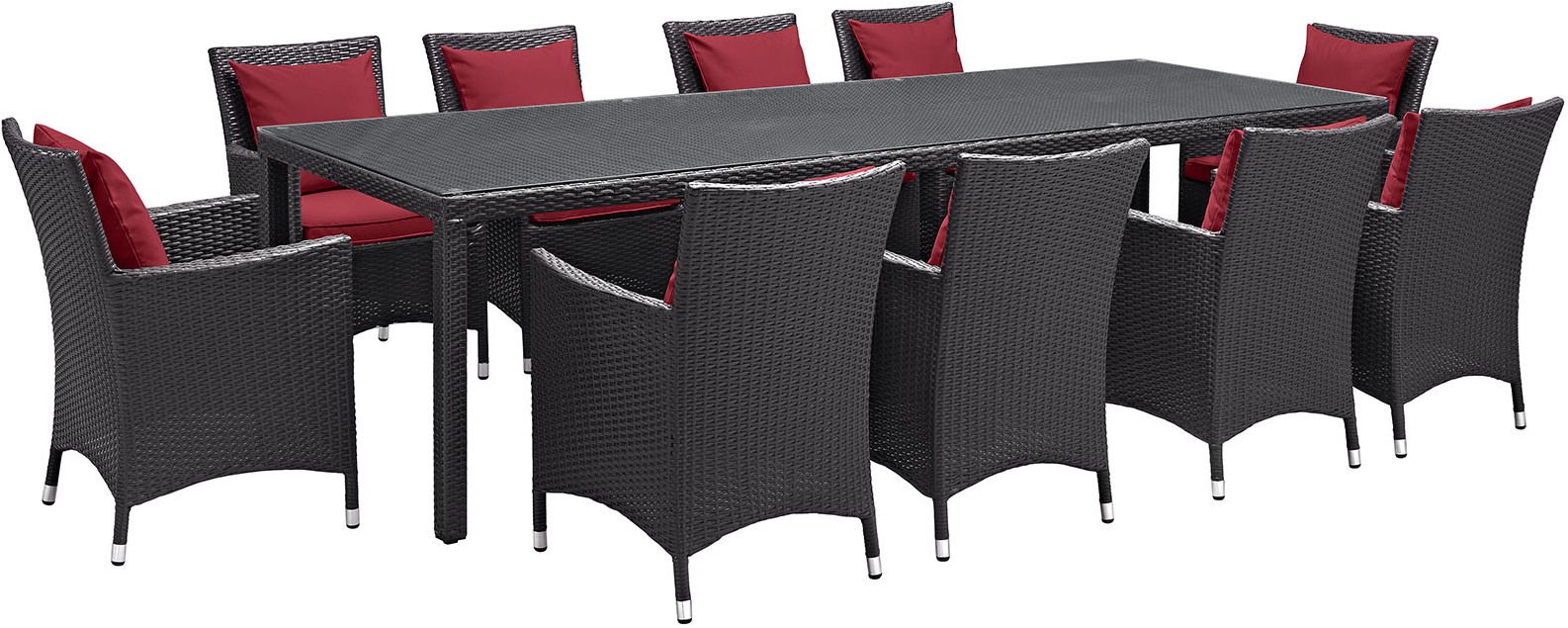 Convene Espresso Red 11 Piece Outdoor Patio Dining Set Eei-2219-Exp-Red ... pertaining to Convene 11-Piece Outdoor Wicker Rattan Dining Set, Espresso Red