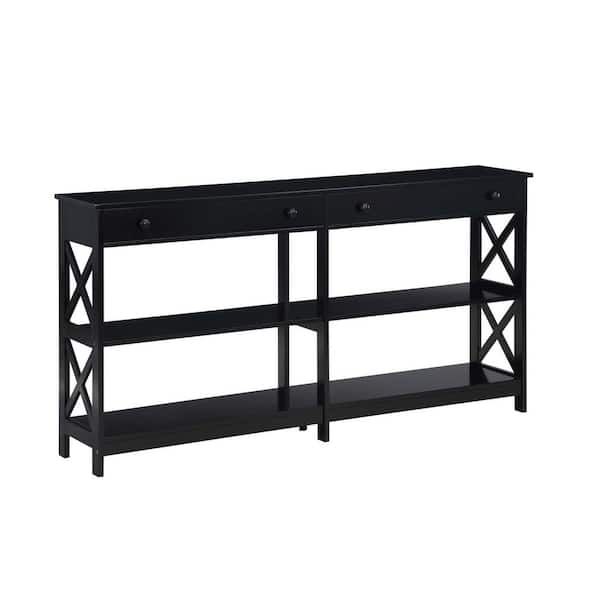 Convenience Concepts Oxford 60 In. Black Standard Height Rectangle Wood ... for Oxford One-Drawer Console Table With Shelves In Black Wood And Faux Marble Top