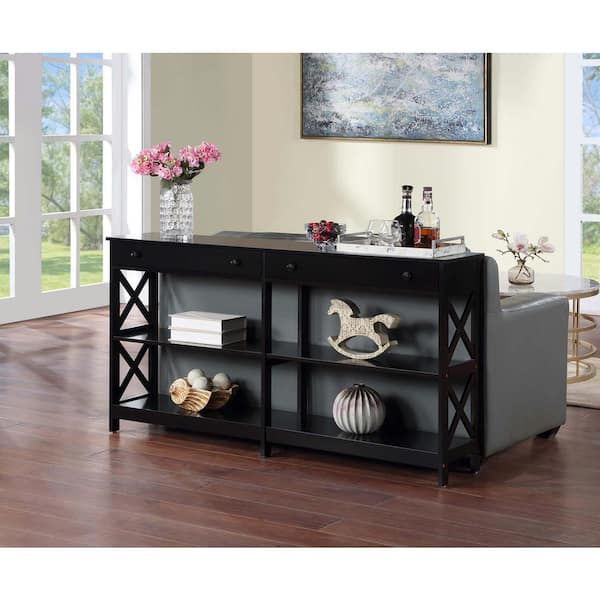 Convenience Concepts Oxford 60 In. Black Standard Height Rectangle Wood ... in A Closer Look at the Oxford Console Table's Refined Black and Marble Finish