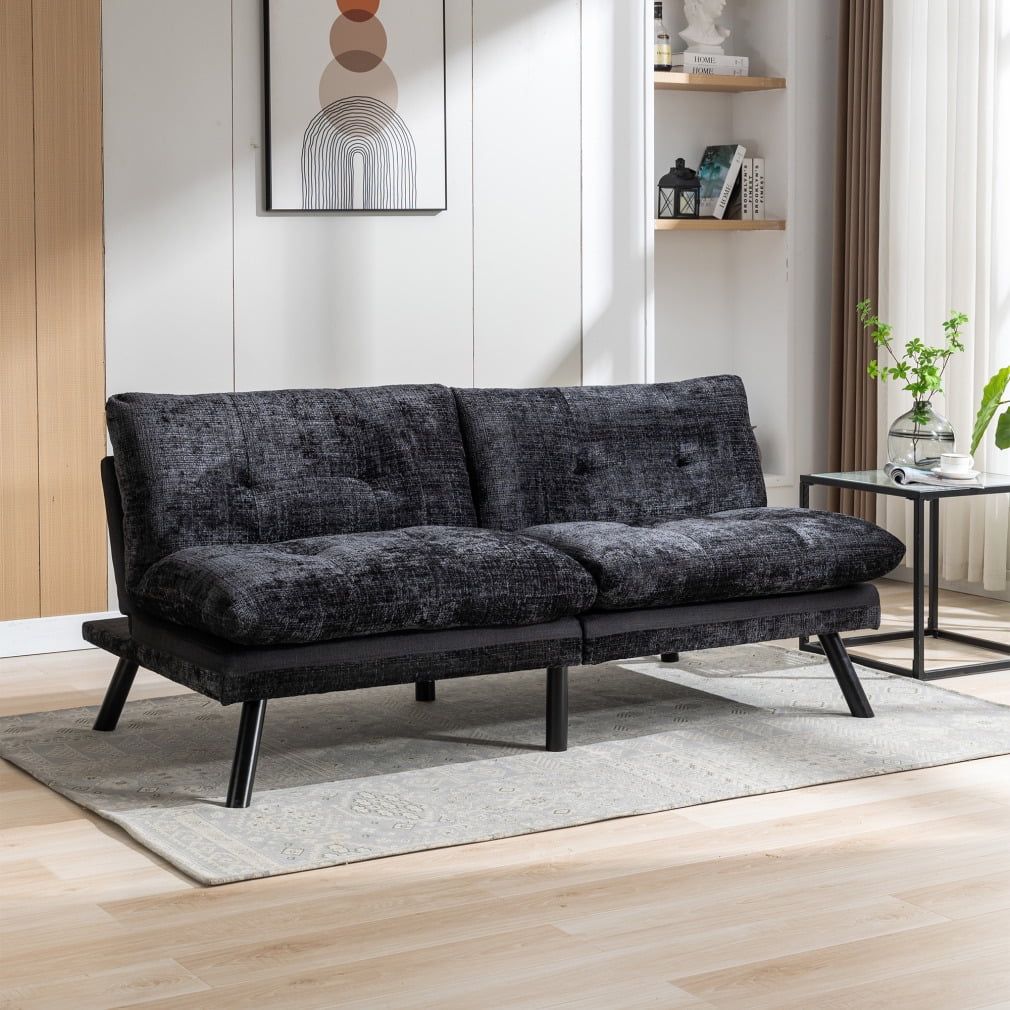 Convertible Armless Sofa Bed,Loveseat Futon Sofa Bed With Metal Legs ... for Armless Sleeper Sofa With Square Tufting And Built In Storage Space, Orange Chenille