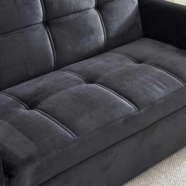 Convertible Sleeper Sofa, Square Tufted Seat With Side Usb Charging ... in Convertible Sleeper Sofa With Usb Ports And Square Tufted Velvet Seat, Black