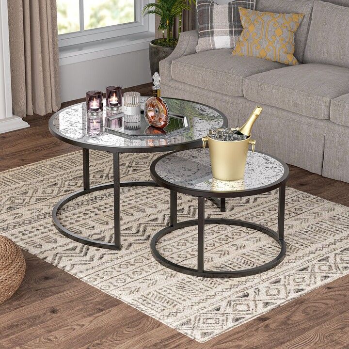 Coolarea 2-Piece Round Coffee Table Set, Modern Nesting Table W/ Metal ... with regard to Exploring the Structural Innovation of Fluted Glass in Nested Coffee Table Designs