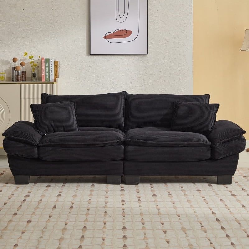 Corduroy Sofa Sleeper Couch Loveseat Sofa With Pillows Comfy Upholstered Deep Seat Sofa,Black ... with Expert Insights on Choosing the Perfect Orange Corduroy Loveseat Sleeper