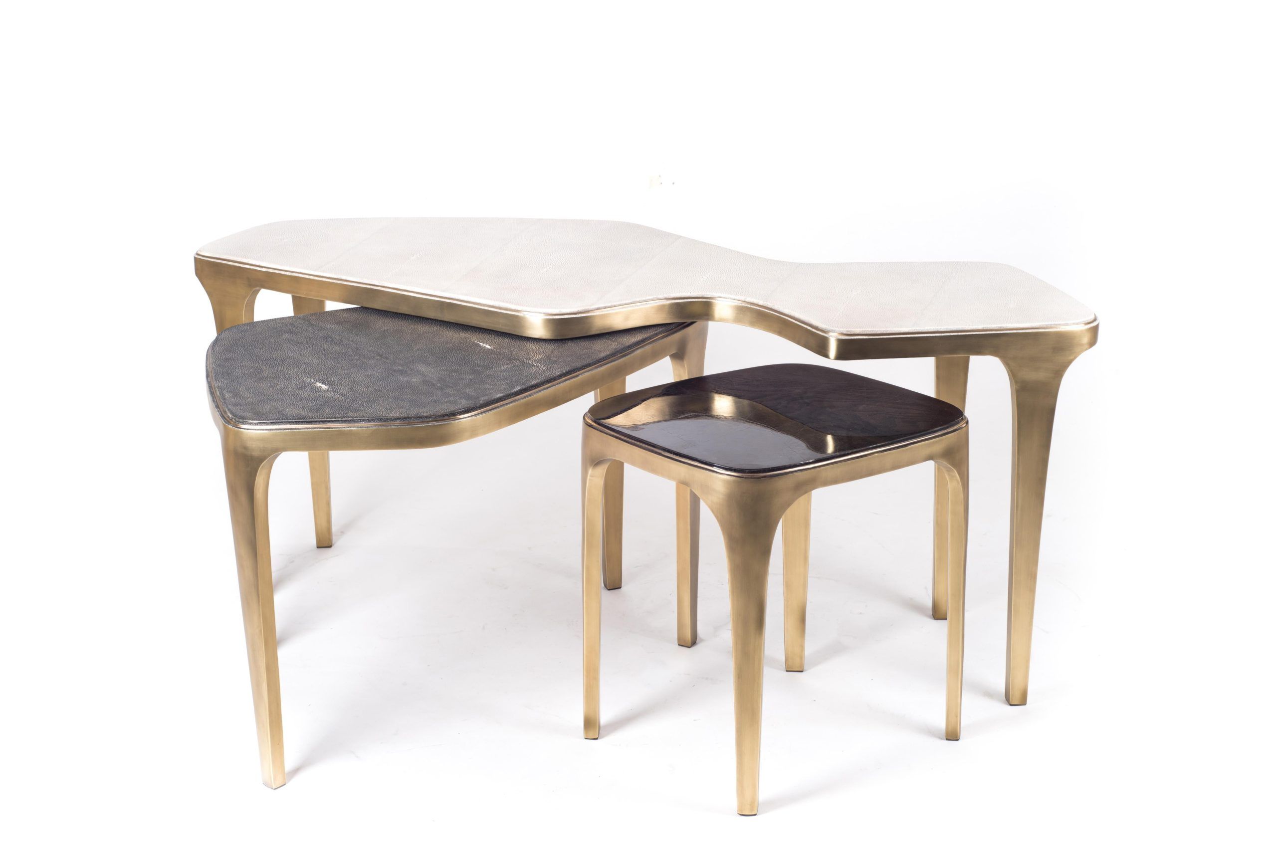Cosmos Nesting Coffee Table Shagreen And Bronze-Patina Brass By R&Y ... within How Antique Brass Enhances the Beauty of Shagreen Nesting Coffee Tables
