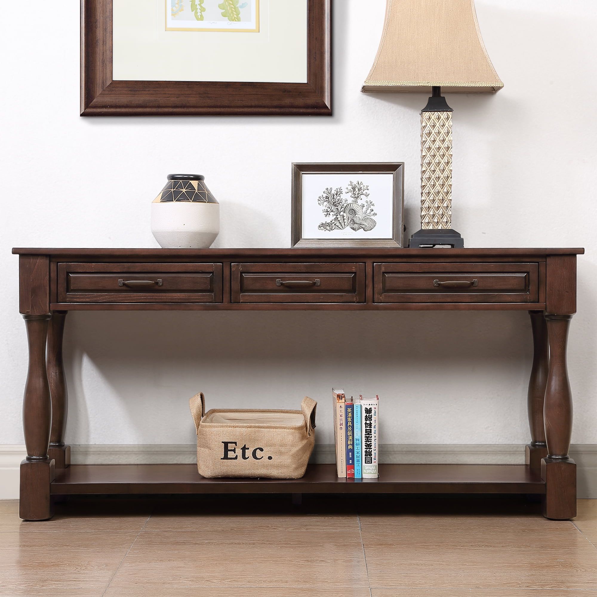 Cosotower 63 Inch Long Wood Console Table With 3 Drawers And 1 Bottom ... intended for Understanding the Features of the Gewnee Navy Console Table