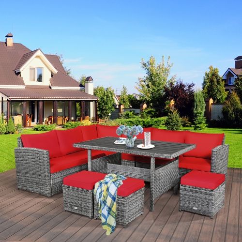 Costway 7 Pcs Patio Rattan Dining Set Sectional Sofa Couch Ottoman ... intended for Costway 7 Pcs Patio Rattan Dining Set Sectional Sofa Couch Ottoman Garden Red