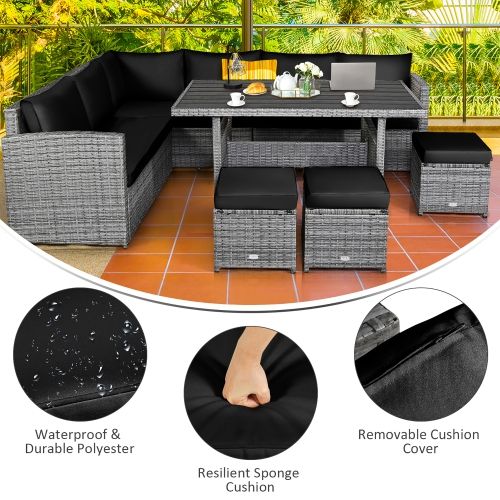 Costway 7 Pcs Patio Rattan Dining Set Sectional Sofa Couch Ottoman ... with regard to From Setup to Serenity Tips for Enjoying Your Red Rattan Dining Ensemble