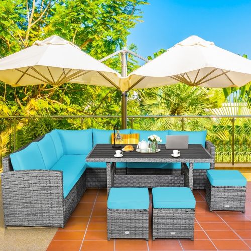 Costway 7 Pcs Patio Rattan Dining Set Sectional Sofa Couch Ottoman ... within Costway 7 Pcs Patio Rattan Dining Set Sectional Sofa Couch Ottoman Garden Red