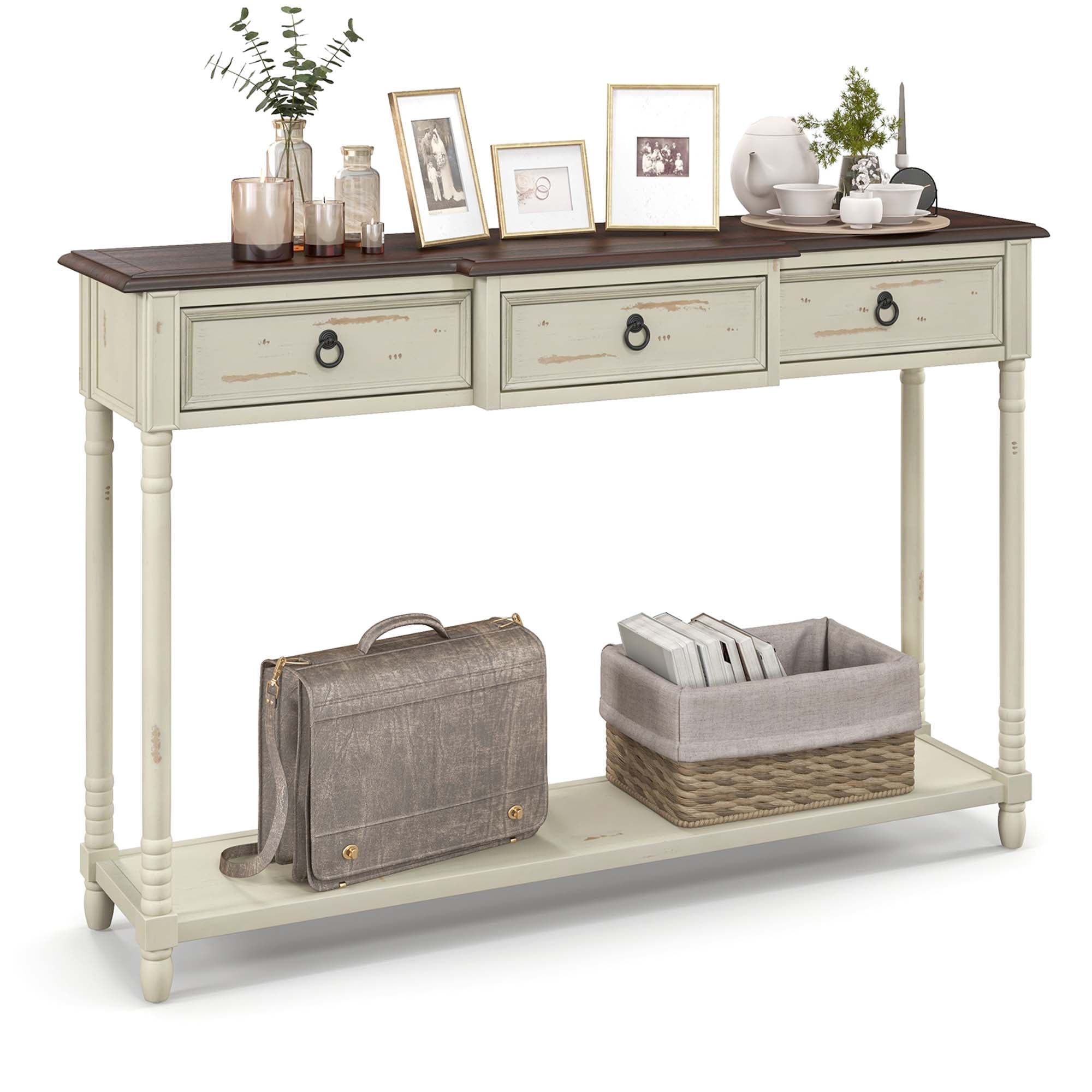 Costway Entryway Rustic Farmhouse Console Table, Solid Wood Long ... within White console tables as functional art pieces for contemporary living rooms