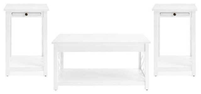 Coventry 36" Wood Coffee Table And Two End Tables With Tray Shelf - White - Transitional ... with regard to Understanding the Coventry White Coffee Table Set Its Practicality and Style