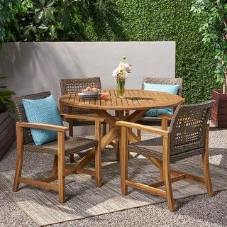 Crestview Outdoor 4 Seater Acacia Wood Dining Set By Christopher Knight ... pertaining to Portland Outdoor 4 Seater Acacia Wood Dining Set