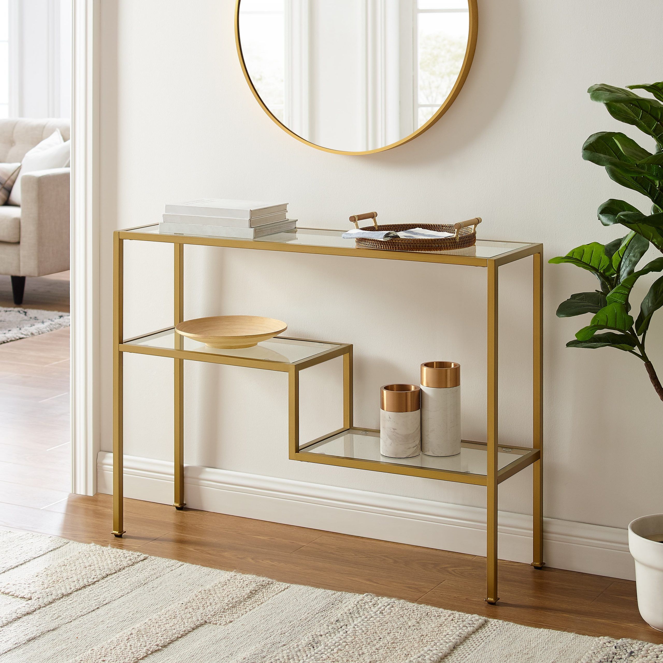 Crosley Furniture Sloane Modern Glass & Metal Console Table In Gold/Clear - Walmart.com with regard to Crosley Furniture Sloane Modern Glass & Metal Console Table In Matte Black/Clear