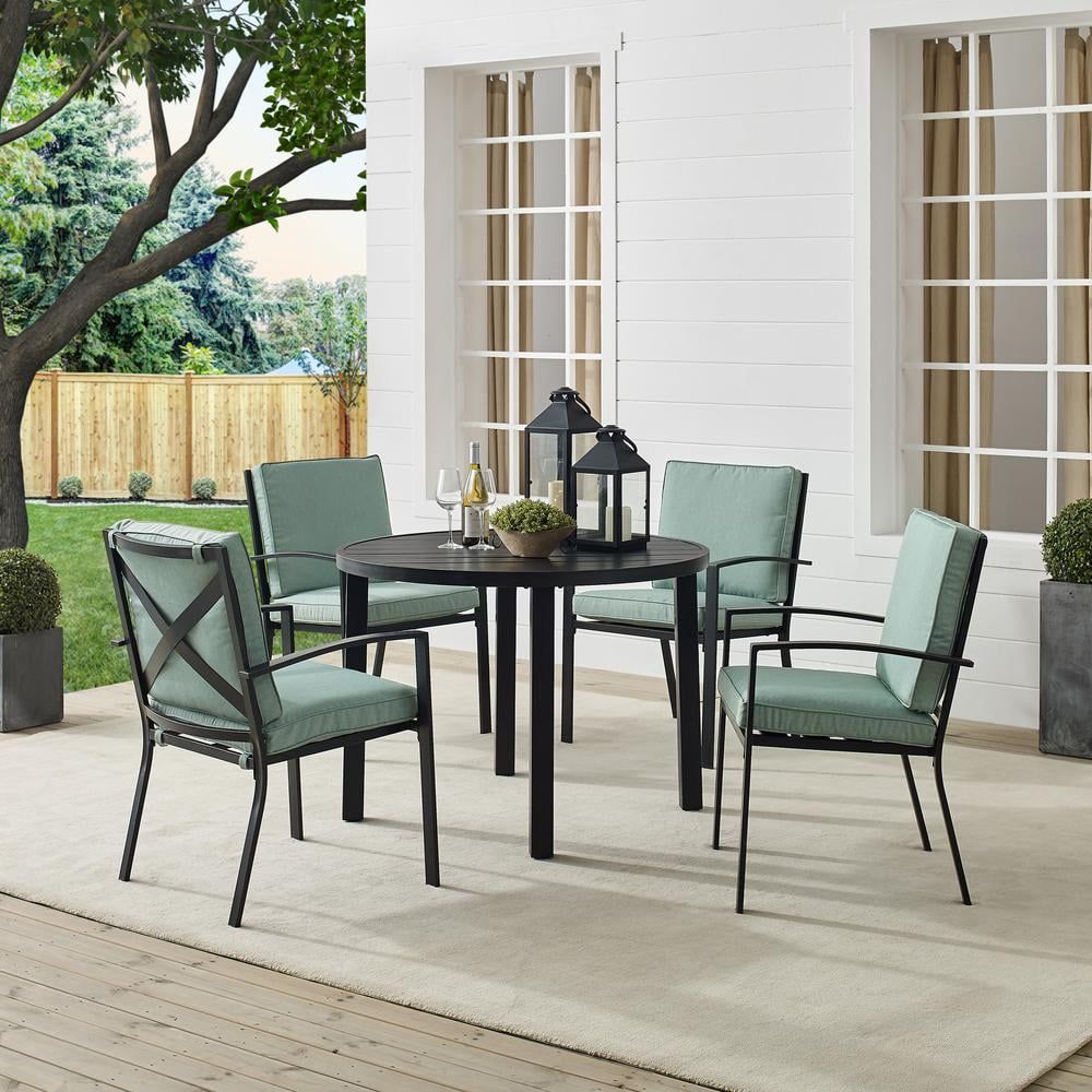 Crosley Kaplan 5Pc Outdoor Metal Round Dining Set Mist/Oil Rubbed ... intended for Styling Your Patio with the Kaplan 5-Piece Outdoor Dining Set in Oatmeal/Oil Rubbed Bronze