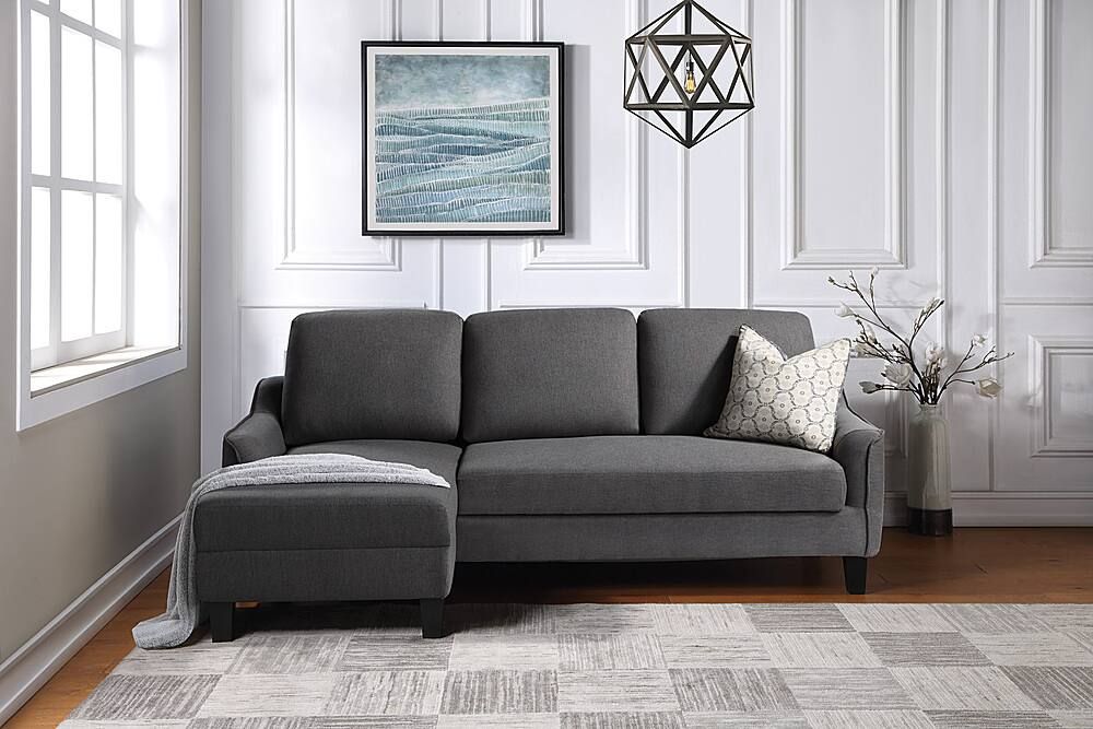 Customer Reviews: Osp Home Furnishings Lester Sofa With Chaise And Twin Sleeper In Grey Fabric ... pertaining to Maximizing Your Space with a Blue Fabric Lester Sofa Featuring a Twin Sleeper