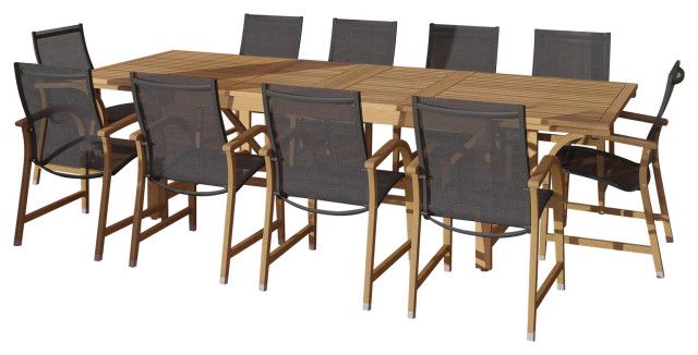 Damon 11-Piece Eucalyptus Extendable Rectangular Patio Dining Set ... with regard to Affleck 11-Piece Eucalyptus Extendable Rectangular Patio Dining Set, Teak Finish
