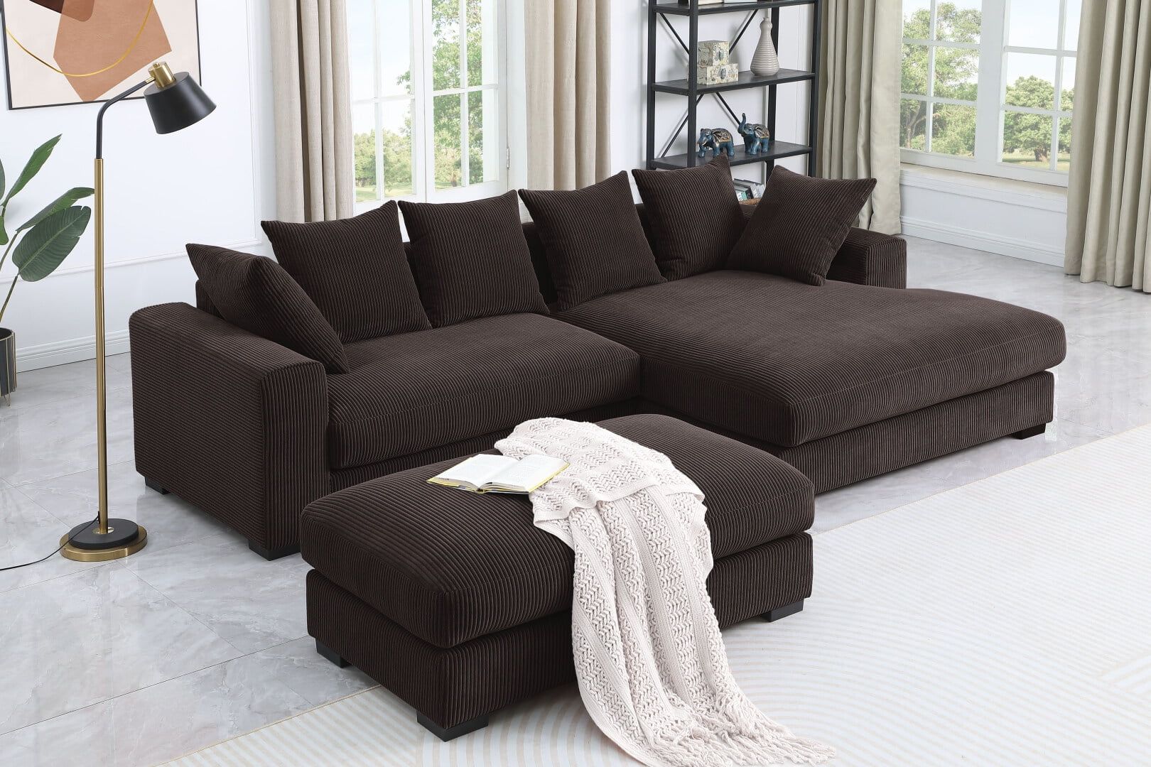 Dark Brown Sectional Couch With Movable Ottoman, Convertible L-Shaped ... with Convertible L-Shaped Sectional Sofa With Storage & Comfortable Tufting, Brown Leatherette