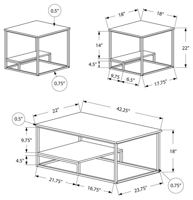 Dark Taupe Black Metal Table Set - 3Pcs Set - Industrial - Coffee Table ... pertaining to Table Set - 3Pcs Set / Dark Taupe