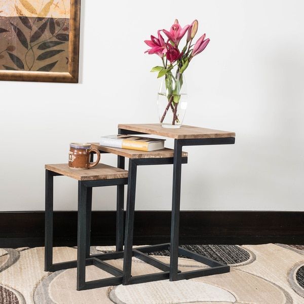 Darlah Modern Industrial Firwood Nesting Tables (Set Of 3) By ... with Gdf Studio Kacha Modern Industrial Firwood Nesting Tables (Set Of 3)