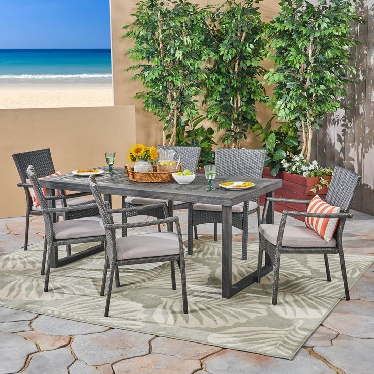 Dawn Outdoor 6-Seater Acacia Wood Dining Set With Wicker Chairs, Sandb ... regarding Maximizing backyard functionality with versatile 6-seater dining sets