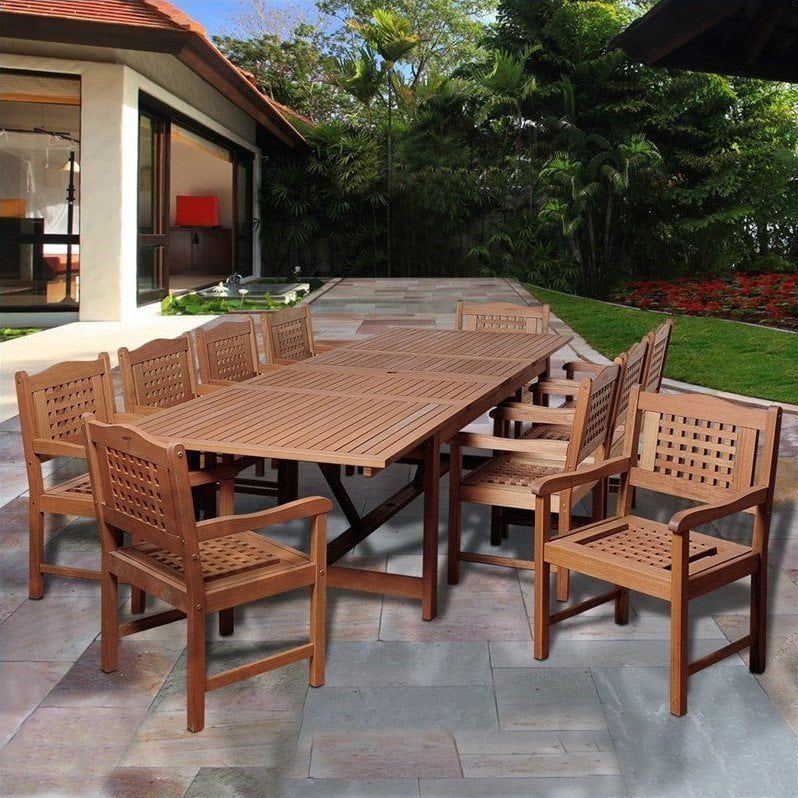 Deangelo 11-Piece Eucalyptus Extendable Rectangular Patio Dining Set ... pertaining to Affleck 11-Piece Eucalyptus Extendable Rectangular Patio Dining Set, Teak Finish