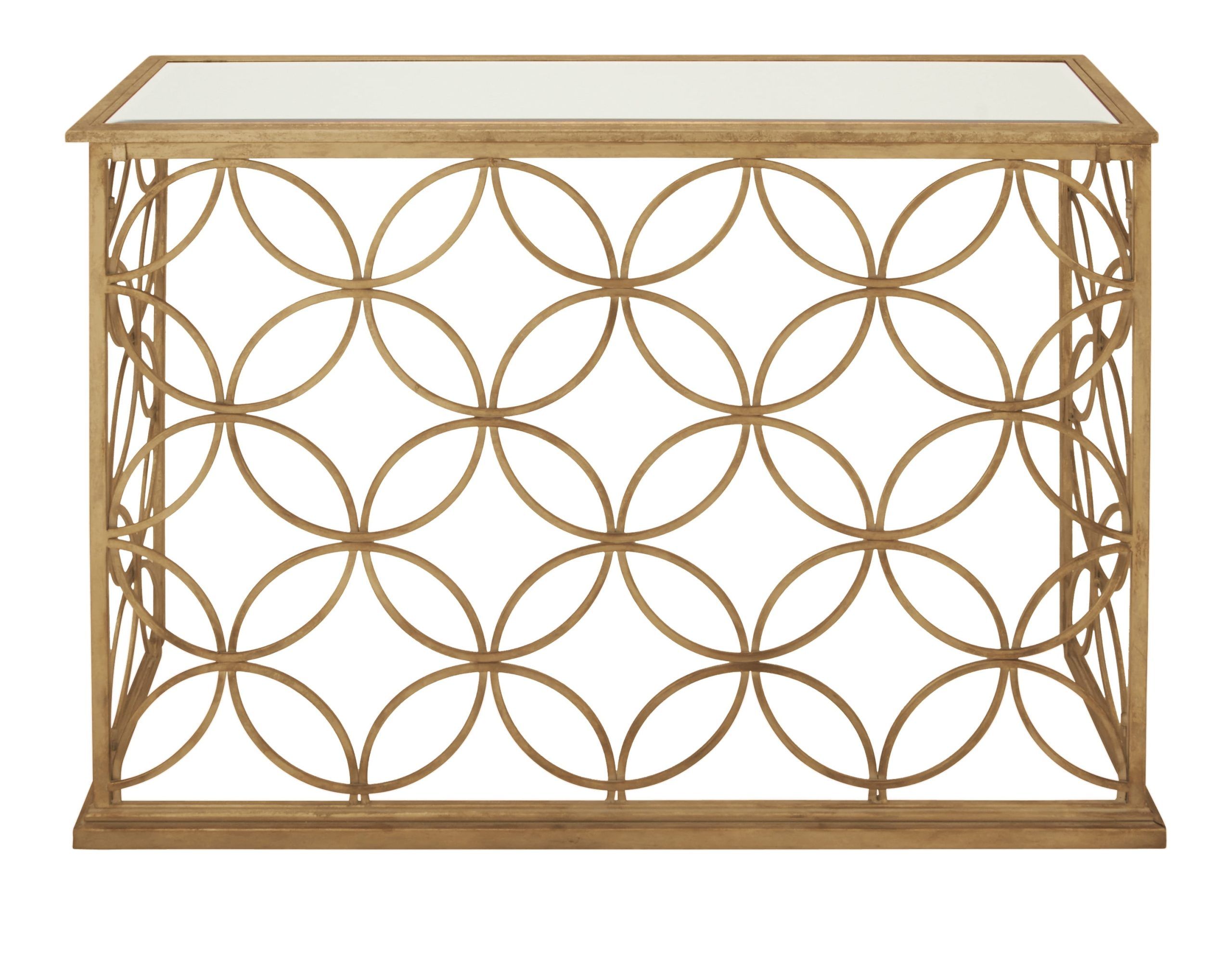 Decmode 47" X 32" Gold Metal Geometric Console Table With Mirrored ... intended for Maximizing Space and Style with the Dorothy Geometric ConsoleTable in Small Apartments