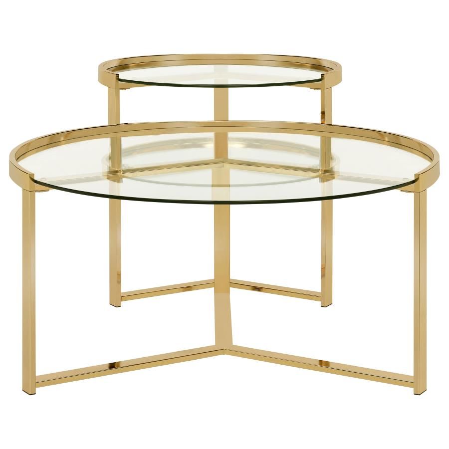 Delia 2-Piece Round Nesting Table Clear And Gold – Laura Furniture Design with regard to Diamond Sofa Lane 2-Piece Round Nesting Set, Clear Tempered Glass Tops