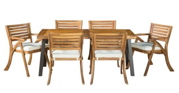 Desoto 7-Piece Teak Finish Acacia Wood Patio Dining Set - Transitional ... throughout Understanding the Durability Benefits of Teak Finish Acacia Wood Outdoor Furniture