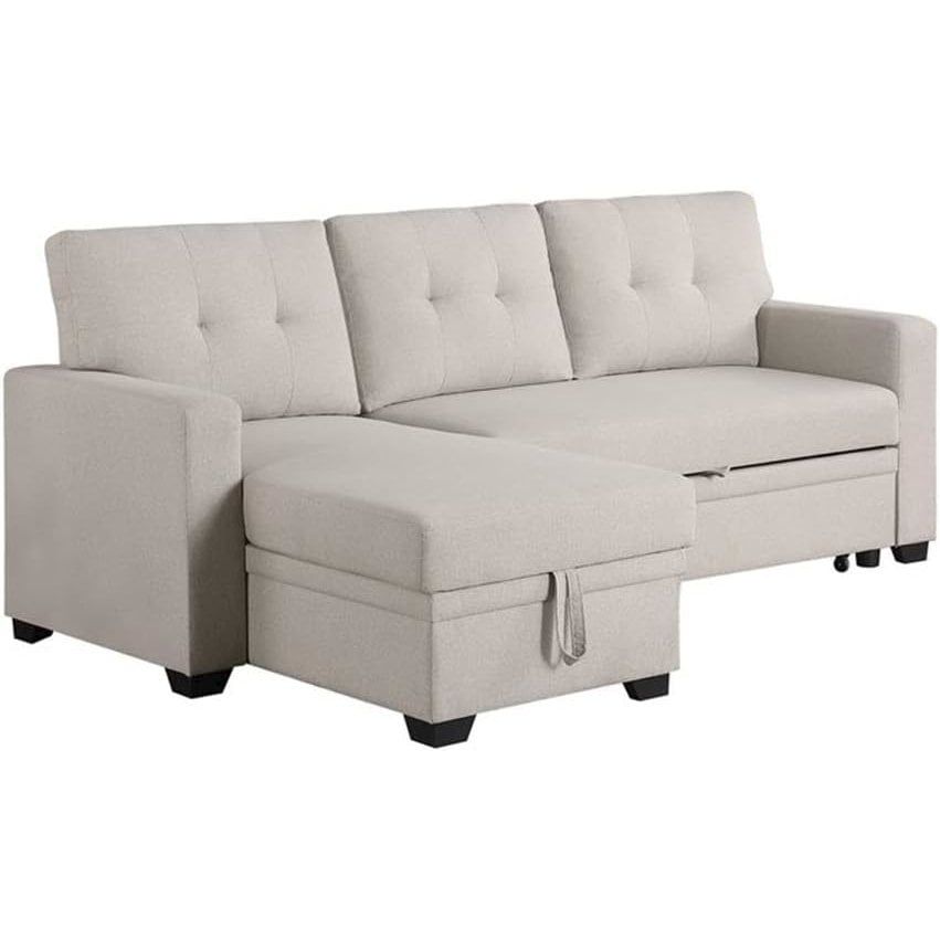 Devion Furniture Beige Polyester Fabric Convertible Sleeper Sectional ... regarding Comparing comfort features across different sleeper sectional sofa materials