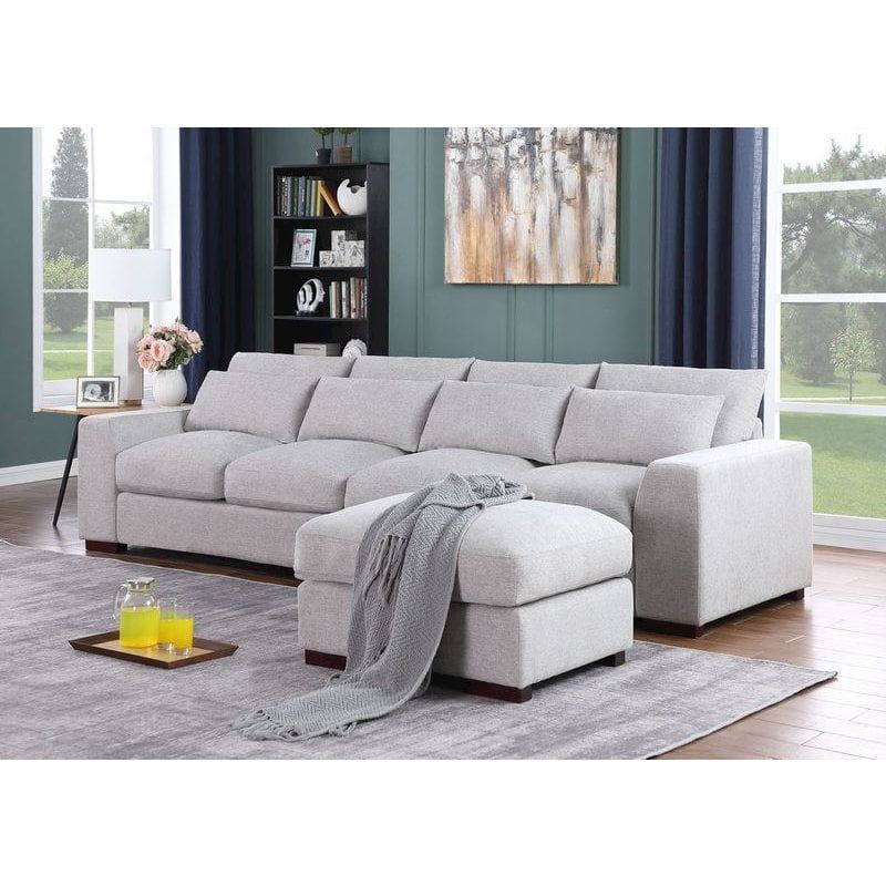 Devion Furniture Linen Reversible Sectional Sofa With Ottoman And ... with Devion Furniture Polyester Fabric Reversible Sleeper Sectional Sofa - Light Gray