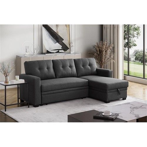 Devion Furniture Polyester Fabric Reversible Sleeper Sectional Sofa ... within Devion Furniture Polyester Fabric Reversible Sleeper Sectional Sofa - Light Gray