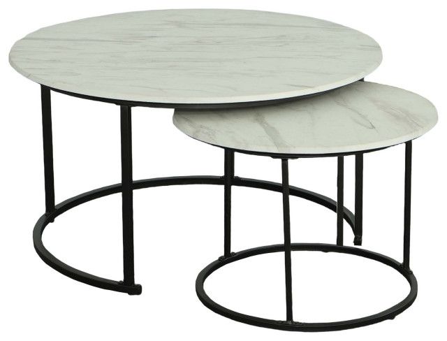 Domini Nesting Round Cocktail Tables 2-Piece Set, Off-White/Black ... inside A Closer Look at the Domini Nesting Round Cocktail Tables 2-Piece Set