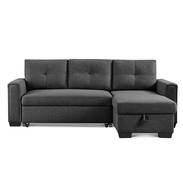 Dropship 91.7 Inches Pull-Out Sleeper Bed, L-Shape 3-Seater Modular ... regarding Lucas Dark Gray Fabric Sleeper Sectional Sofa With Reversible Storage Chaise