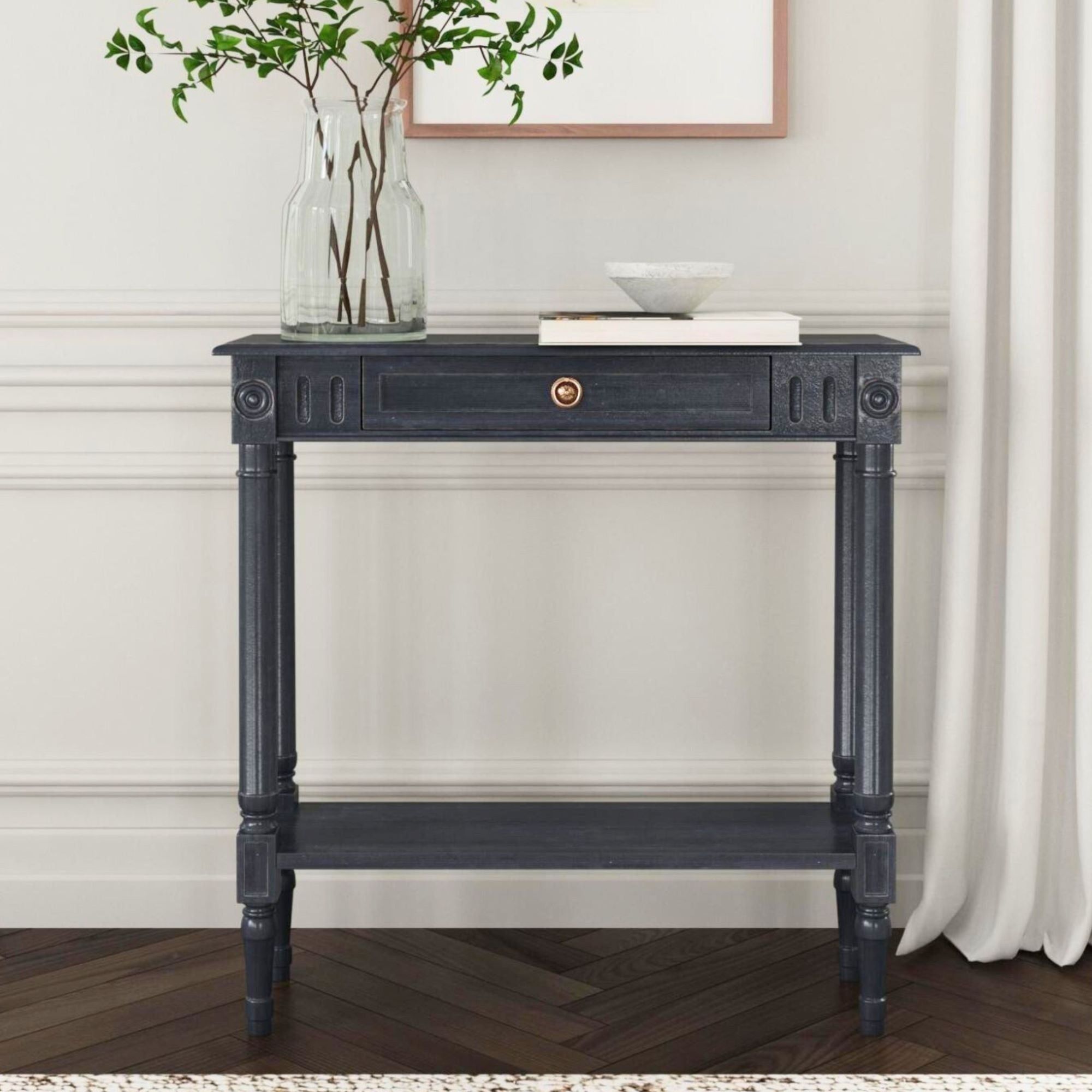 East At Main Traditional Wood Console Table, Black - Walmart.com inside Creating a Functional and Elegant Foyer with Storage Console Tables