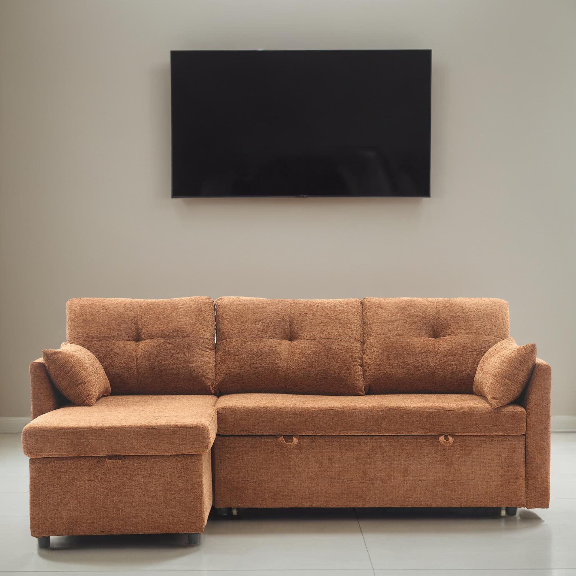 Ebern Designs 2 - Piece Upholstered Sleeper Sectional Sofa Bed | Wayfair intended for Upholstered Sleeper Sectional Sofa With 4 Pillows, Camel