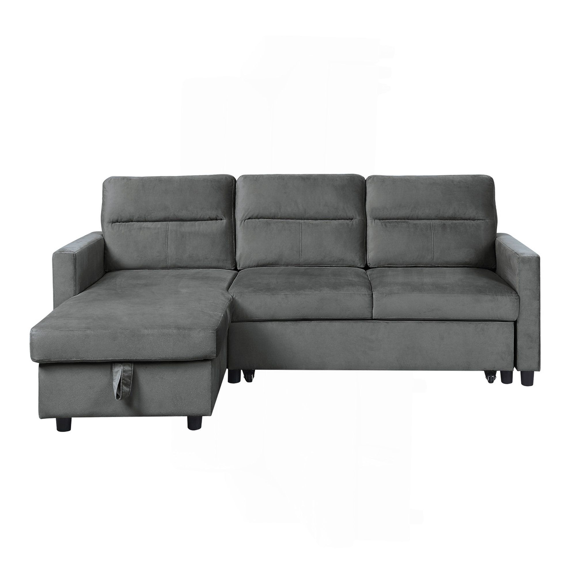 Ebern Designs 81.5" Dark Gray Velvet Reversible Sleeper Sectional Sofa ... with Hudson Dark Gray Velvet Reversible Sleeper Sectional Sofa With Storage Chaise