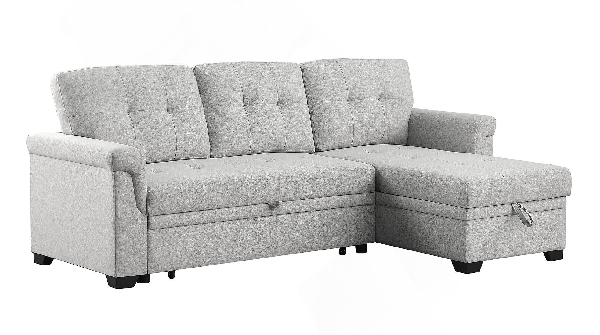 Ebern Designs Destiny 84&amp;quot; Light Gray Linen Reversible Sleeper Sectional ... throughout The art of choosing the right sectional that balances style and practicality