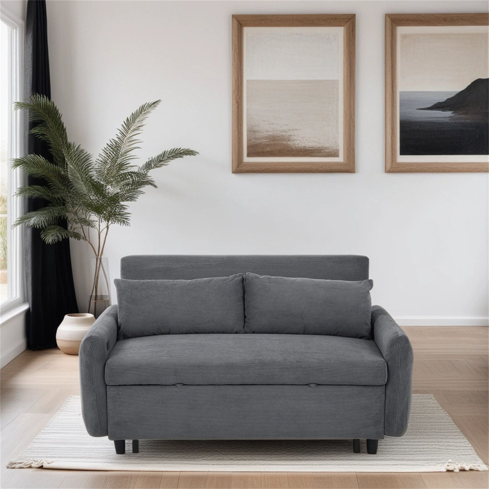 Ebern Designs Ellexis 57" Upholstered Sleeper Sofa | Wayfair with Luelle 57"W Corduroy Convertible Sleeper Loveseat, Black