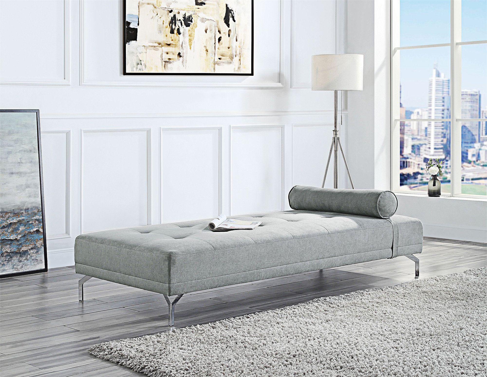 Ebern Designs Quenti Gray Melange Velvet Sofa Bed W/Pillow | Wayfair pertaining to Lv00826, Sofa Bed With Pillow, Gray Melange Velvet, Quenti