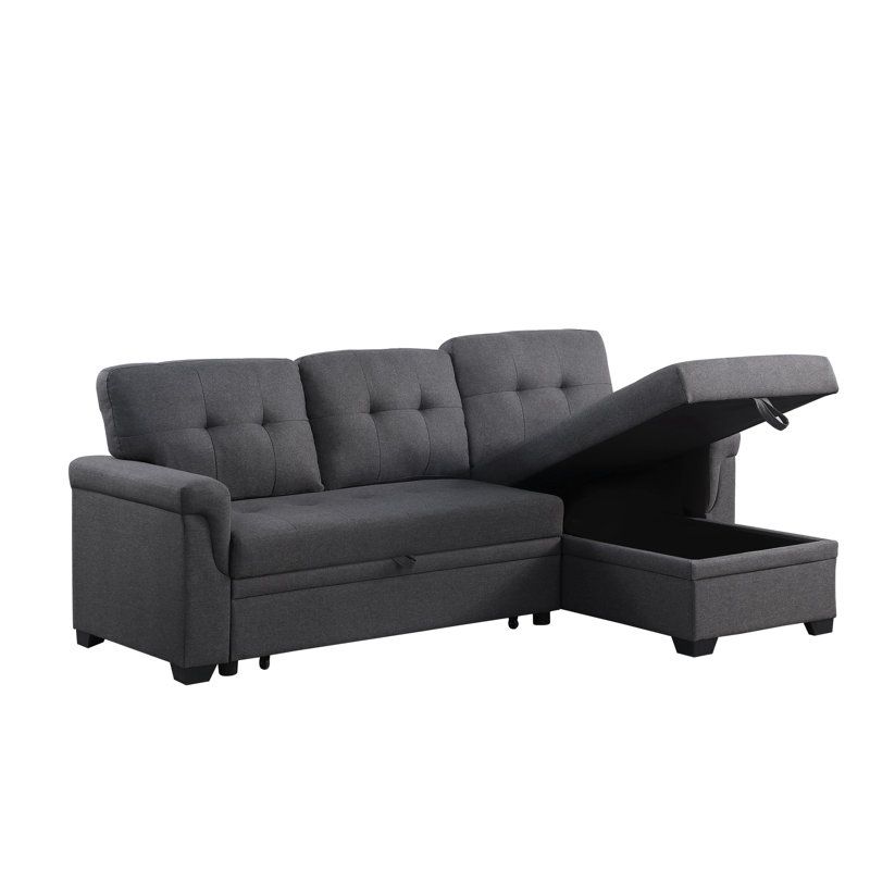 Ebern Designs Reversible Sleeper Sectional Sofa With Storage Chaise ... within Everything You Need to Know About Selecting Quality Gray Sleeper Sectional Sofas for Home Use