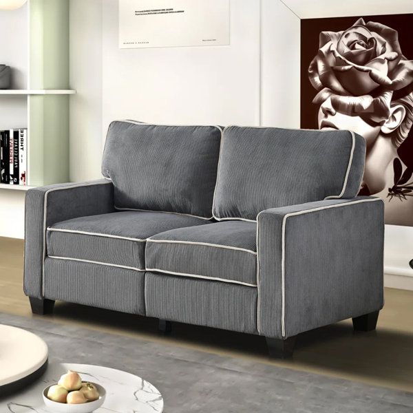 Ebern Designs Rolandson 57'' Corduroy Loveseat | Wayfair pertaining to Luelle 57"W Corduroy Convertible Sleeper Loveseat, Black