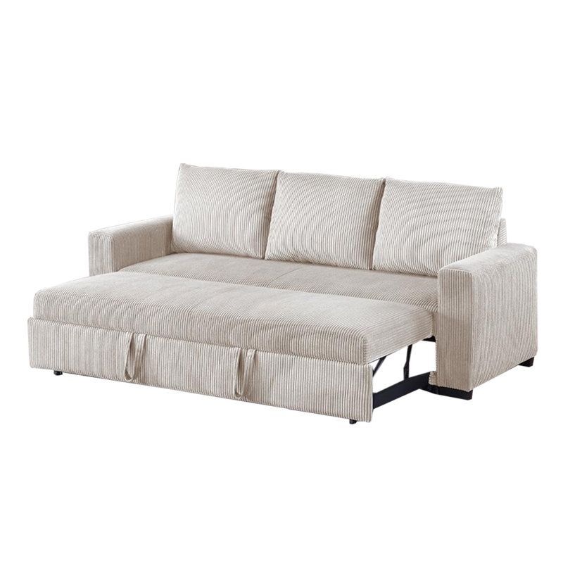 Ebern Designs Upholstered Convertible Sofa With Cushion Back In Ivory Finish | Wayfair with regard to Corduroy Upholstered Convertible Sofa With Cushion Back, Ivory Finish